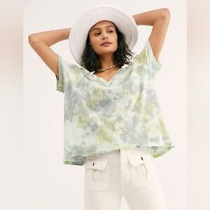 Free People All Mine Tie Dye Tee Green Blue Size Small